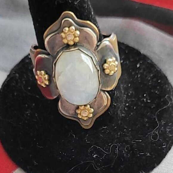 Rainbow Moonstone Lotus Ring Adjustable - Picture 1 of 4